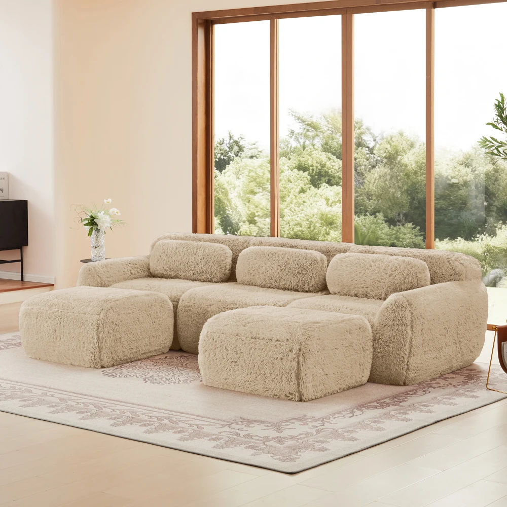 U-förmiges modulares Sofa mit Kissen, Plüschstoff, ergonomischer Halt, hochelastischer Schaumstoff, Sofa geeignet für Wohnzimmer, Schlafzimmer