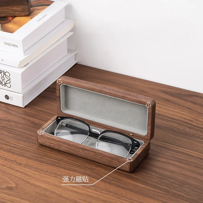 Walnut Wood Eyeglasses Case with Magnetic Closure, Hard Shell Glasses Box with Velvet Lining, Portable Sunglasses Storage Case