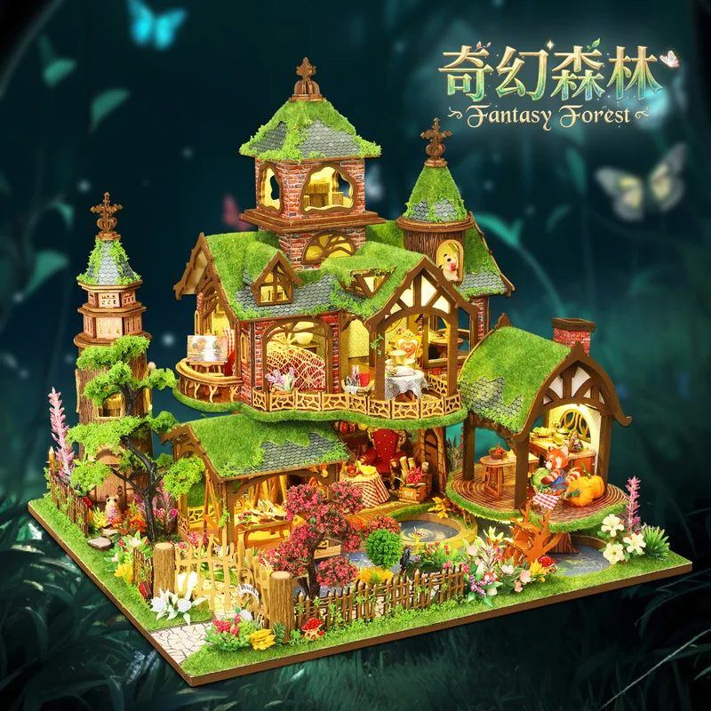 Maison miniature Jiate DIY, forêt fantastique, grande villa en bois faite à la main de style chinois, cadeau d'anniversaire créatif pour femmes, décoration intérieure