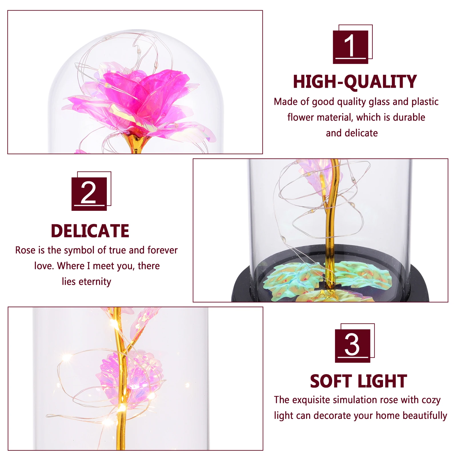 

Eternal Flower LED Light Decor Artificial Rose Glass Cover Table Lamp Long Lasting Valentine Gift Simulation Flower Home Decor