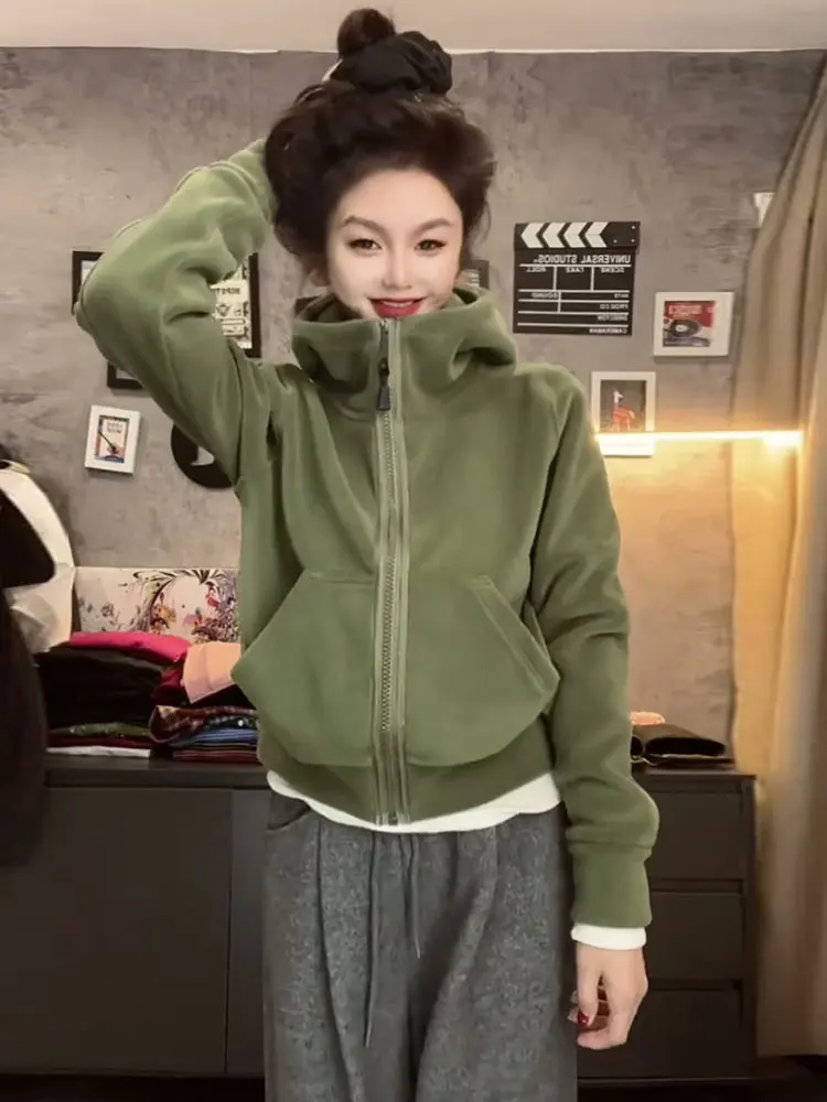 Thickened Fleece Women's Sweatshirt Winter Lazy Style Slimming Unique Beautiful Small Size Top Warmth Commute Loose Fit Long ...