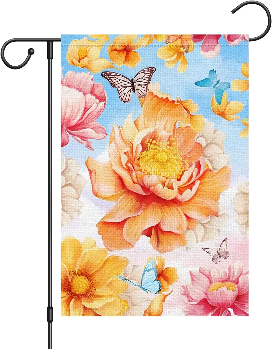 Louise Maelys Hello Spring Garden Flag 12x18 Double Sided Vertical, Burlap Small Peony Floral Welcome Garden Yard Hous