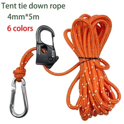 2pcs 5m Camping Tent Wind Rope Tie Down Reflective Tightener Fastening Pulley Tent Cord Adjuster Ratchet Awning Rope Buckle
