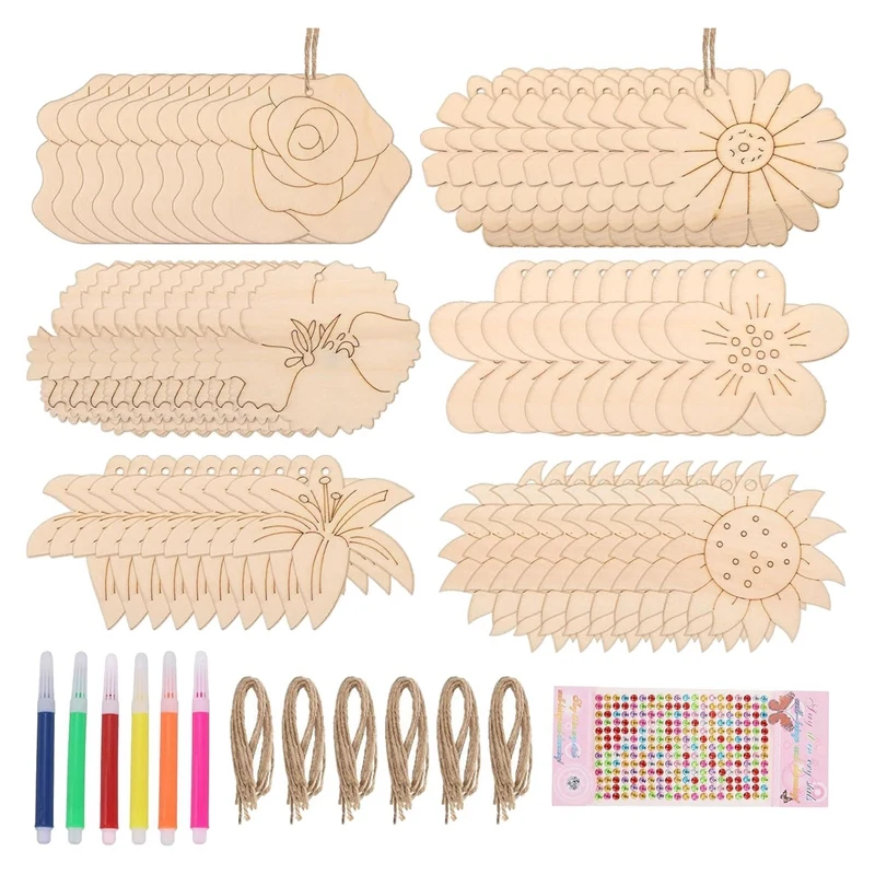 

60 Pieces Wooden Flower Cutouts 3 Inch Unfinished Wood Flower Cutouts Slices Blank Wooden Flower Shape Ornaments Flower