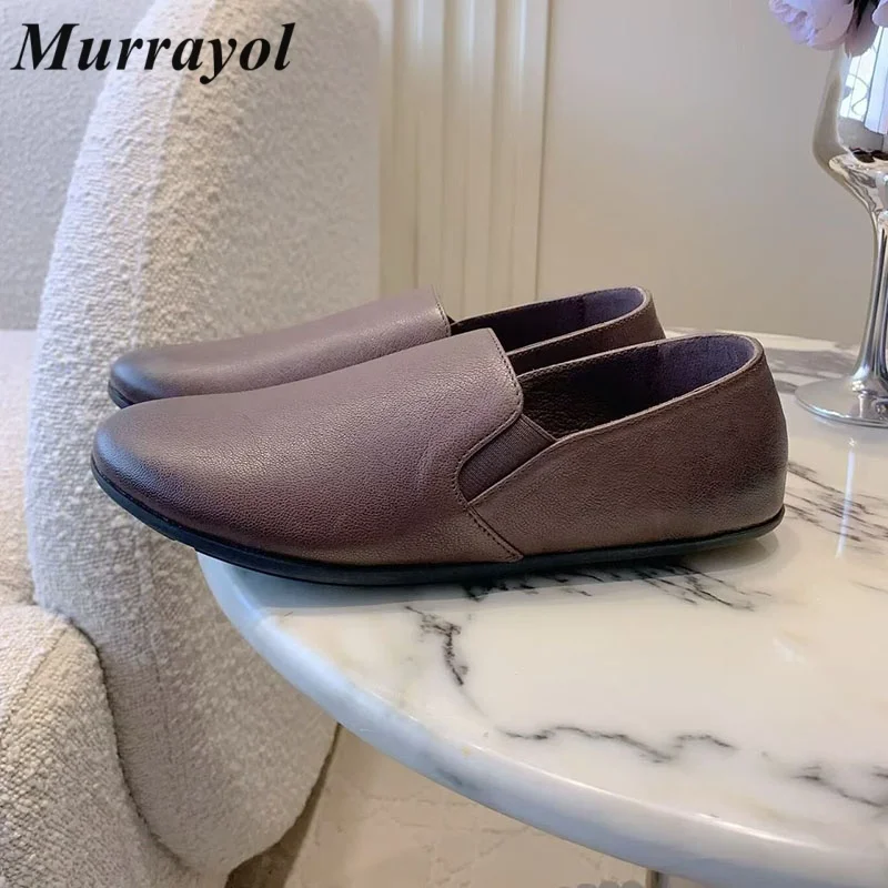 

Flat Shoes ound Toe Shallow Mouth Single Shoes Spring Autumn Versatile Loafer Women Genuine Leather Solid Color Office Shoes
