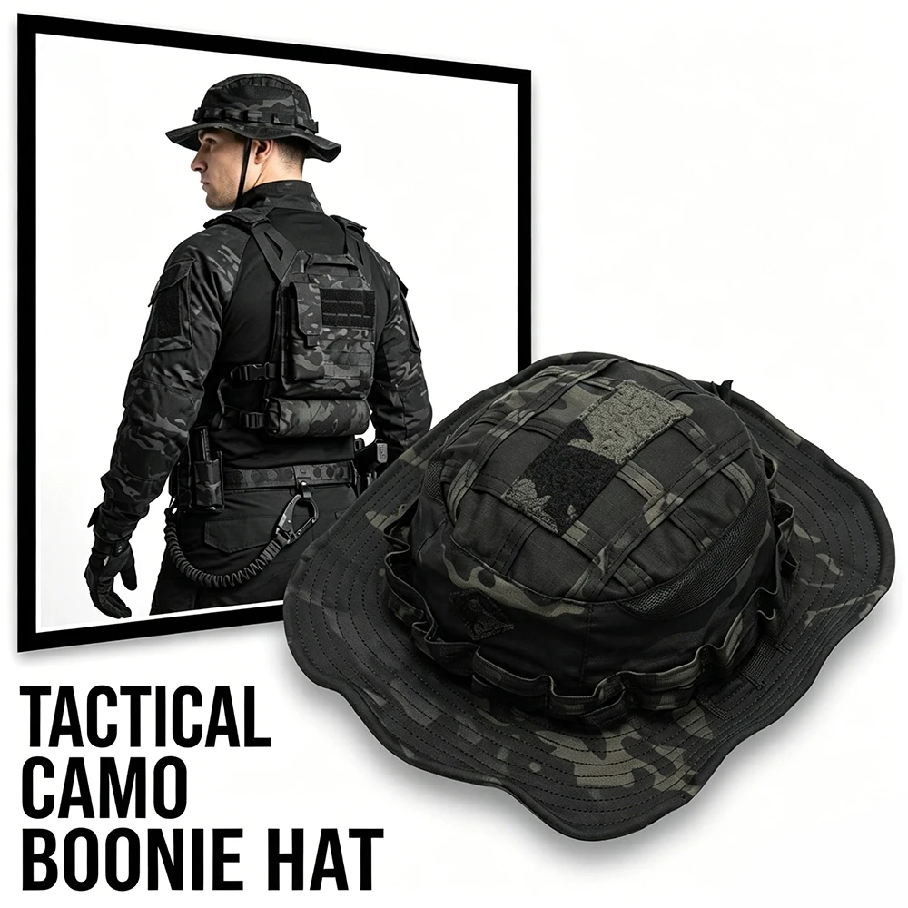 

Tactical Camo Boonie Hat Lightweight Foldable Sun Cap Wear-Resistant Outdoor Bucket Hat for Hunting Fishing Hiking Camping