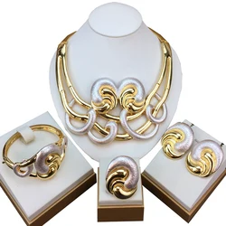 Trendy Women Jewelry Set Italian Gold-Plated Necklace Earrings Bracelet Ring Sets Mama Birthday Gifts FHK18313