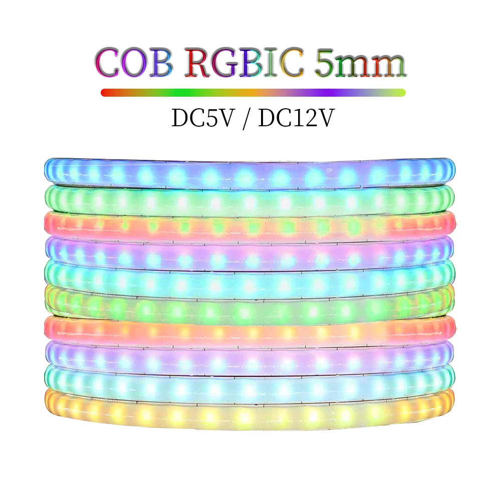 

DC5V/12V Pixels Addressable COB Led strip 160leds/m WS2812 Dream color changing RGBIC Flexible Liner FCOB light lamp 1/5/10PCS