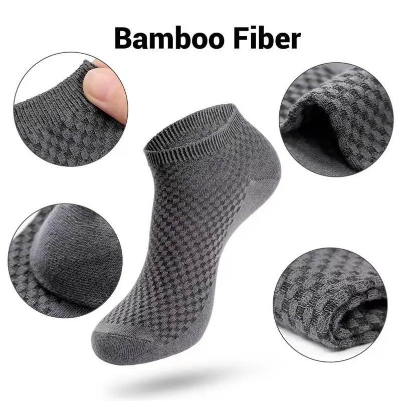 Calcetines tobilleros de fibra de bambú para hombre, medias transpirables, desodorantes, para negocios, lote de 5 pares