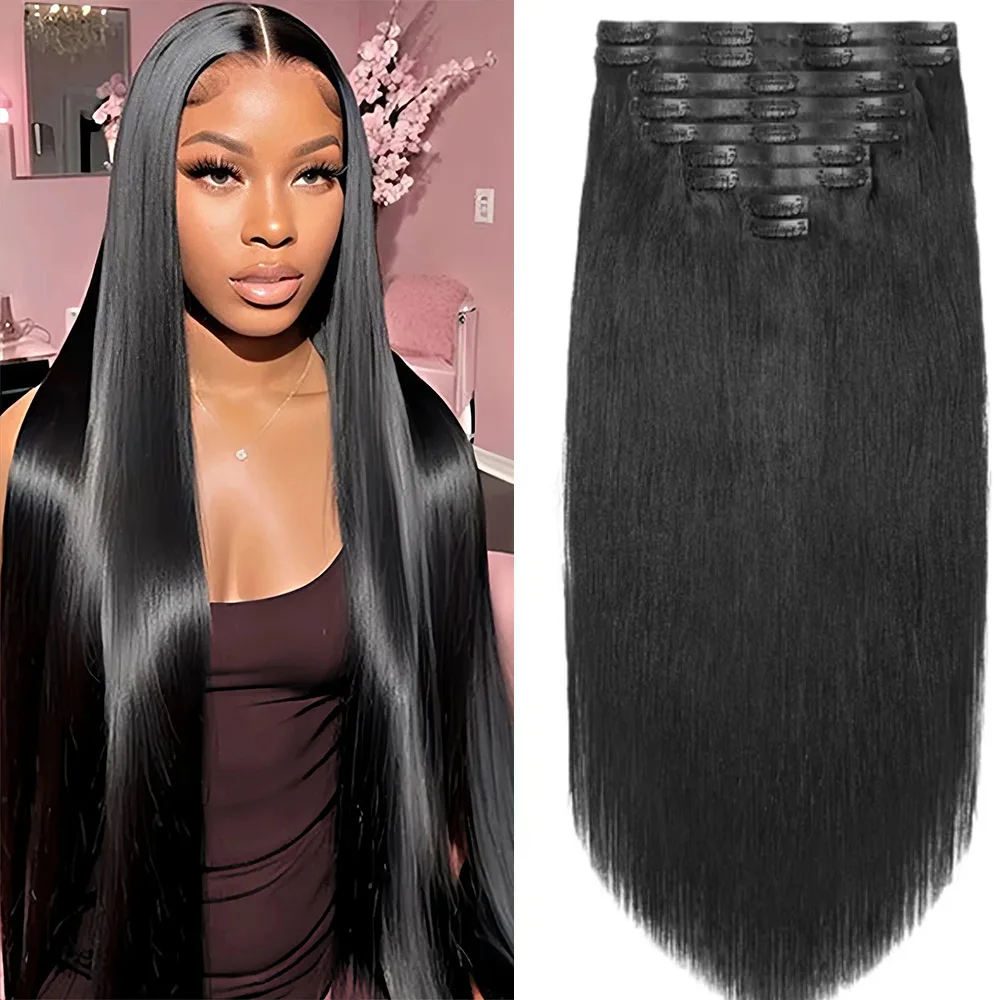 

PU 20 Inch Straight Clip Ins Hair Extensions 100% Human Hair Natural Black 120g/Set 9pcs Seamless Invisible Clip ins Extensions