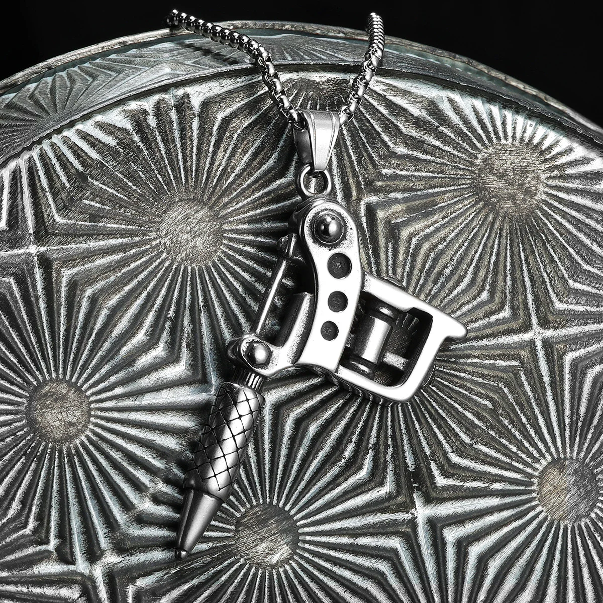 Tattoo Machine Stainless Steel Fashion Jewelry Men Necklace With Pendant For Male Women Punk HipHop Accessories Gifts Wholesale
