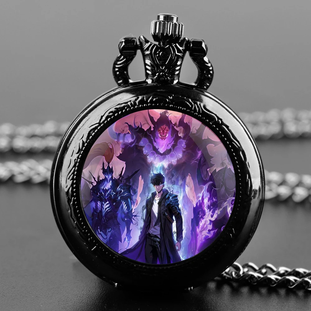 Anime Sung Jin Woo Solo Leveling Design Quartz Pocket Watch for Women Men Kids Necklace Pendant Clock Watch Gift Accessories