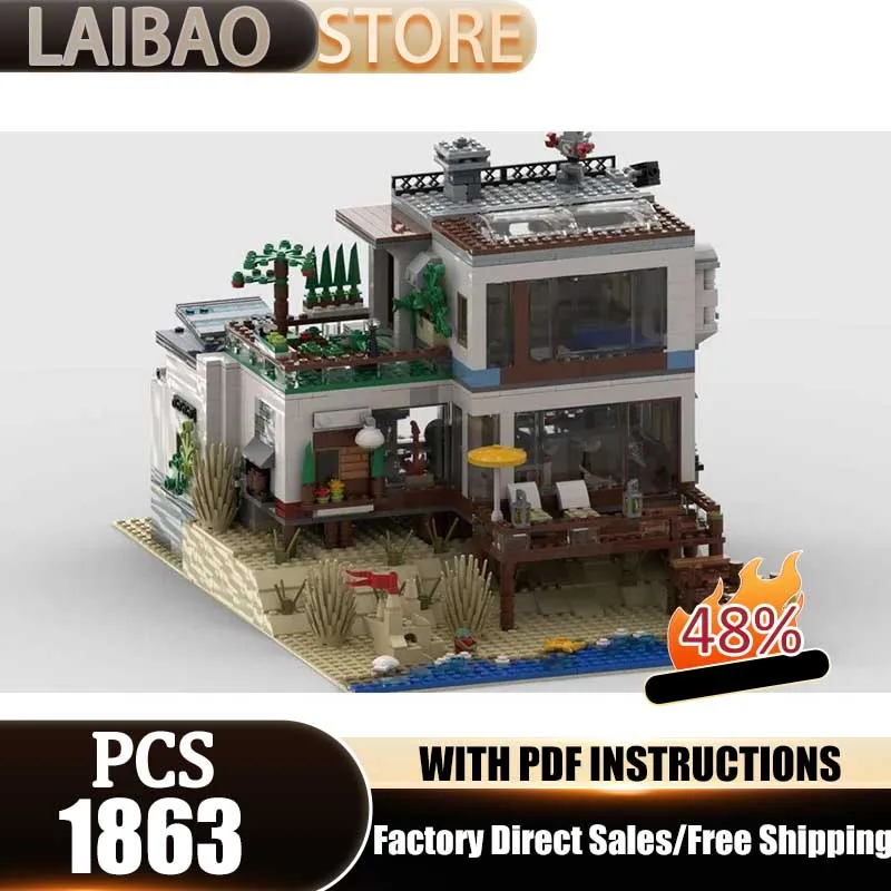 Stadtansicht-Modell MOC Bausteine Strandhaus auf der Düne Modell Technik-Bausteine DIY Montage Konstruktionsspielzeug-Set Geschenke