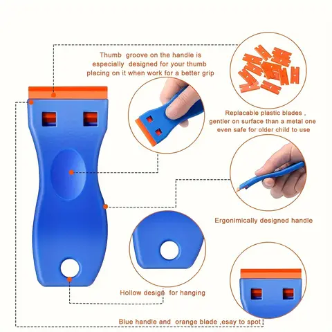 1 set liten plastskrapa med 10 blad, färgborttagning, limborttagning, glasrengöringsskrapa, multifunktionsverktyg 10 best sales skrapblad - №8