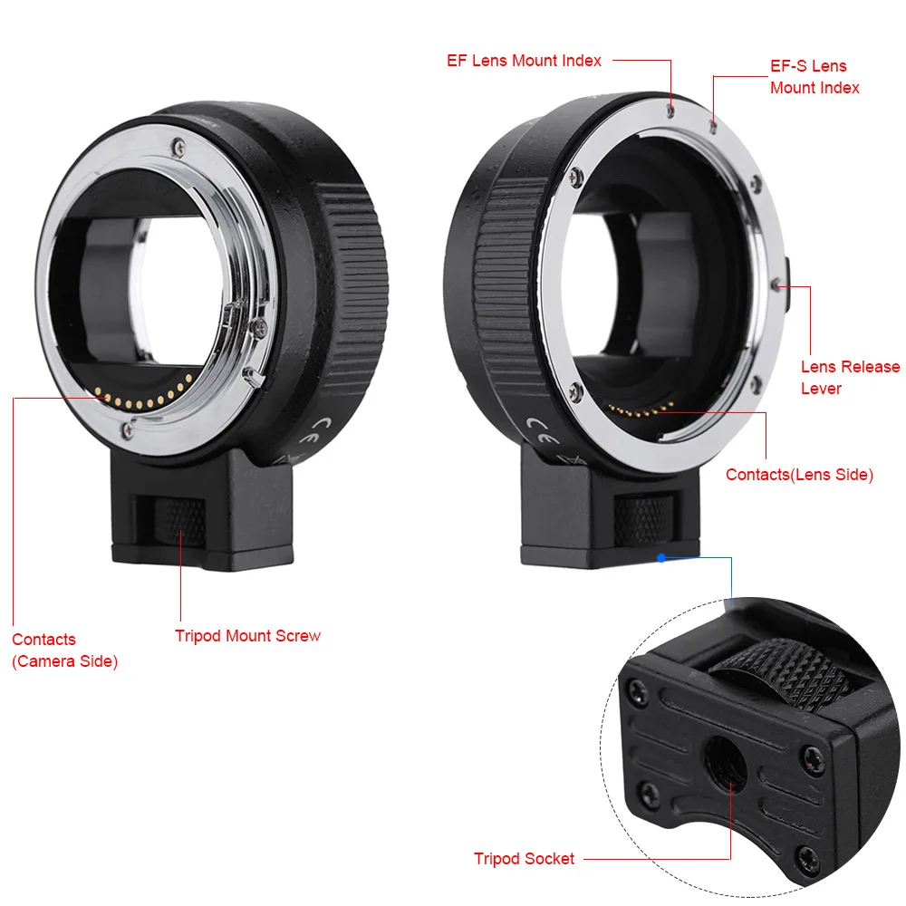 Andoer Auto Focus AF EF-NEXII Adapter Ring for Canon EF EF-S Lens to use for Sony NEX E Mount 3/3N/5N/5R/A7/A7R/A7S/A5000/A5100