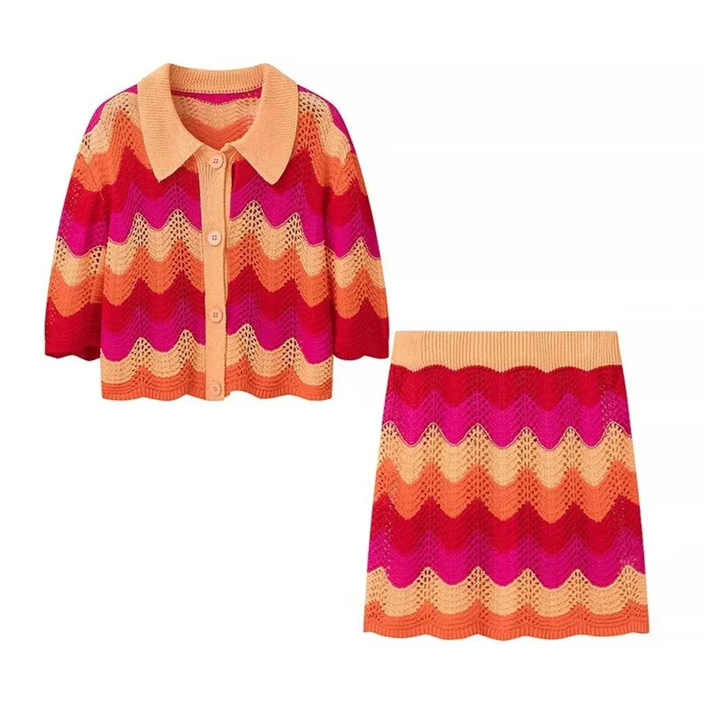 

LIBIELIY LIBIELIY 2025 Summer New Women's European And American Style Fashionable Outlier Western Style Knitted Top Half Skirt S