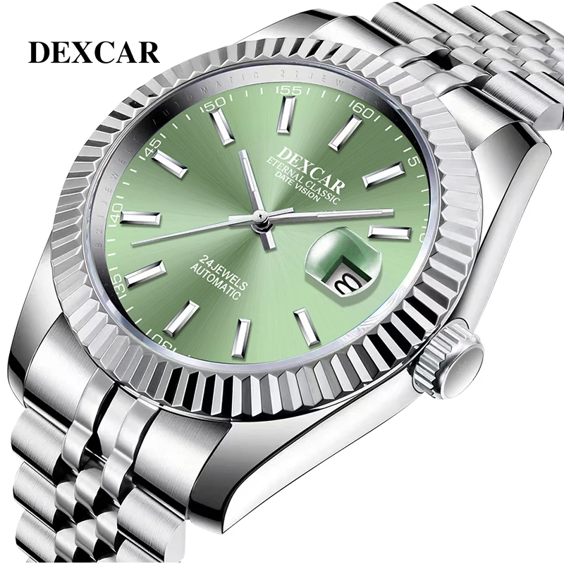 DEXCAR DJ41 Men\'s Watches Luxury Green Automatic Watch Men Stainless steel Mechanical Wrist Watch For Men Fashion Business Clock