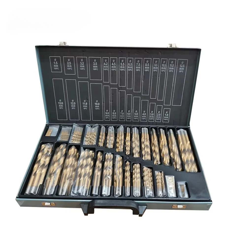 

Набор сверл HSS с TiN-покрытием, 230 шт. (1-13 мм), DIN338, метрические спиральные сверла HSS-R для сверления металла, для домашнего использования, в наличии