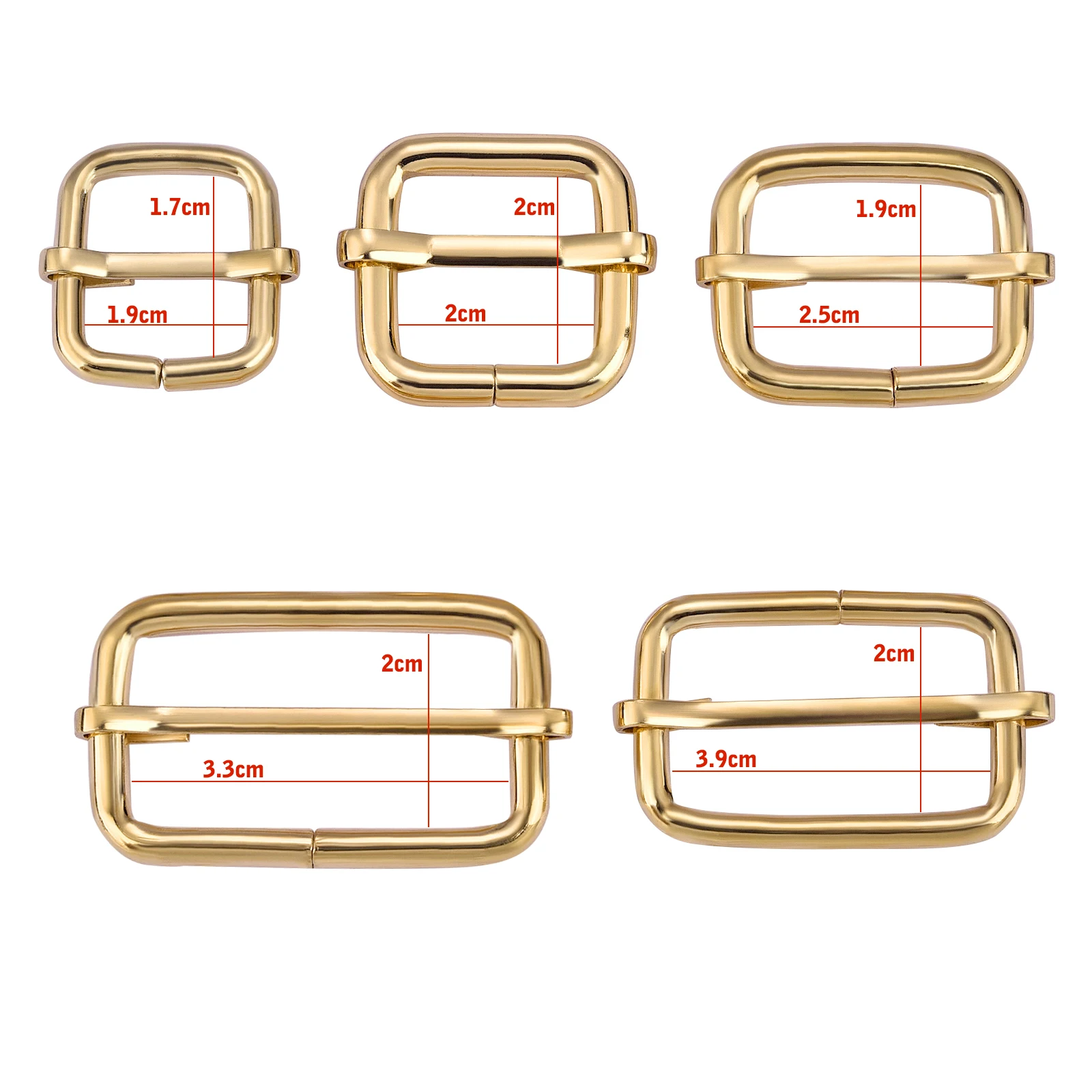 5pcs Metal Slides Tri-Glides Wire-Formed Roller Pin Leather Bag Backpack Buckles Slider Adjuster Bag Strap Accessories 19-39mm