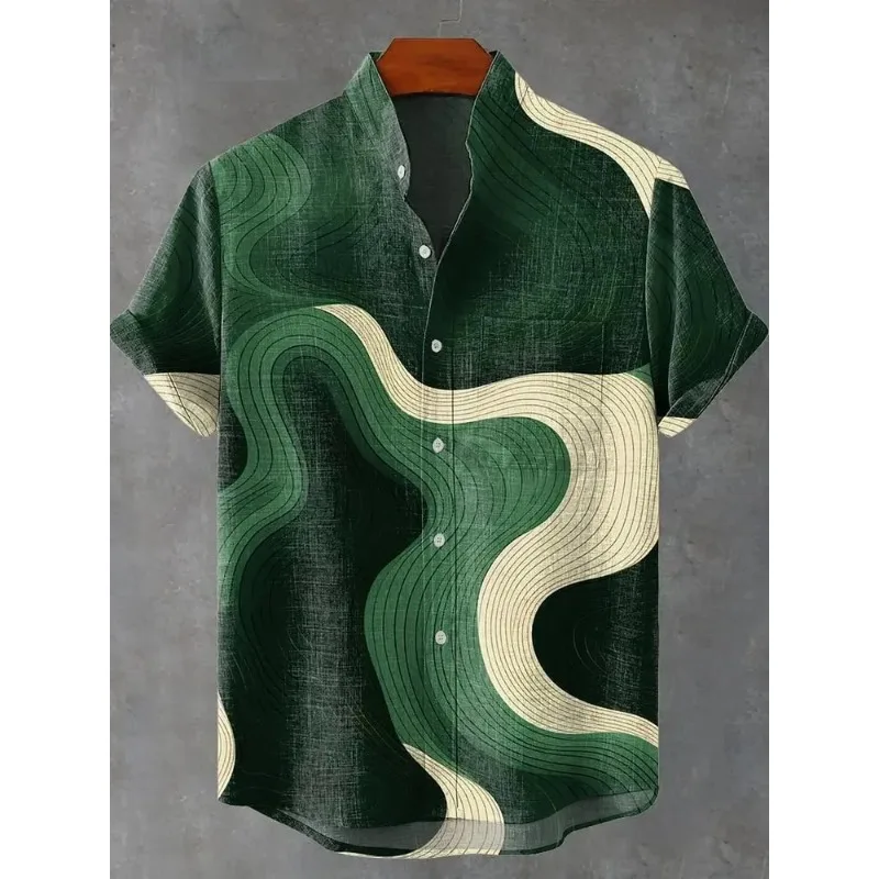 

Men's Short Sleeved Shirt New Spring and Autumn Series 3D Printed Irregular Stripes Suitable for Outdoor Wearing, Casual Fashion