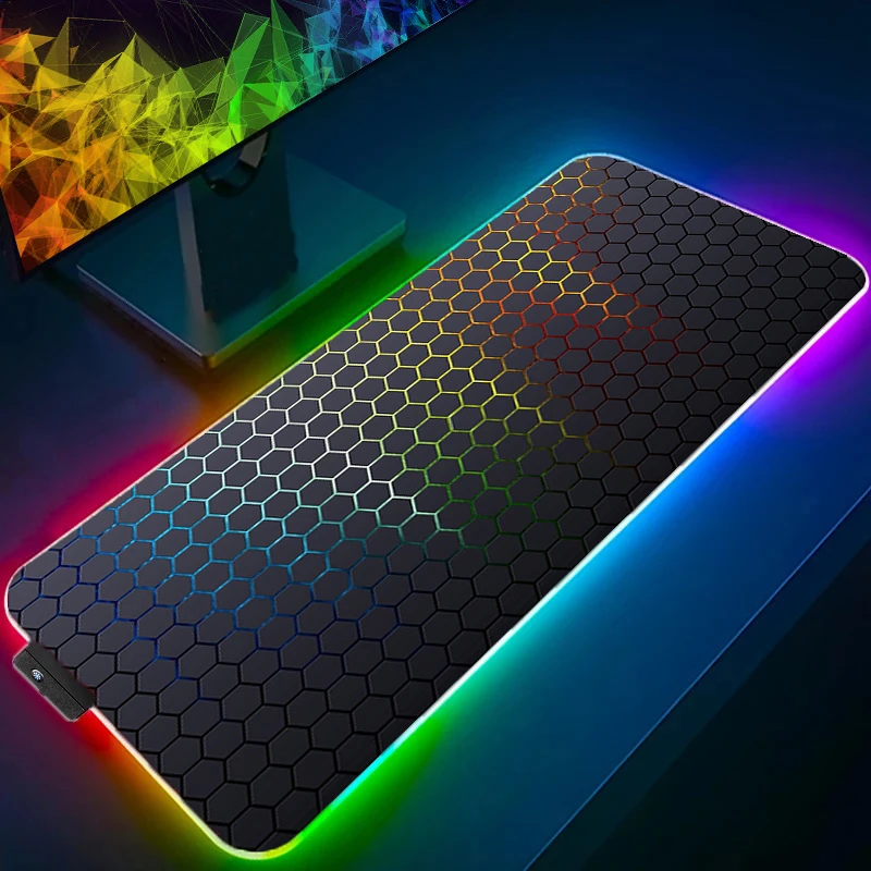 LED Light RGB Mouse Pad PC Computer Gamer Gaming Mousepad Keyboard Desk Mat Japanese Dragon Cherry Blossom Anime Hexagon Carpet