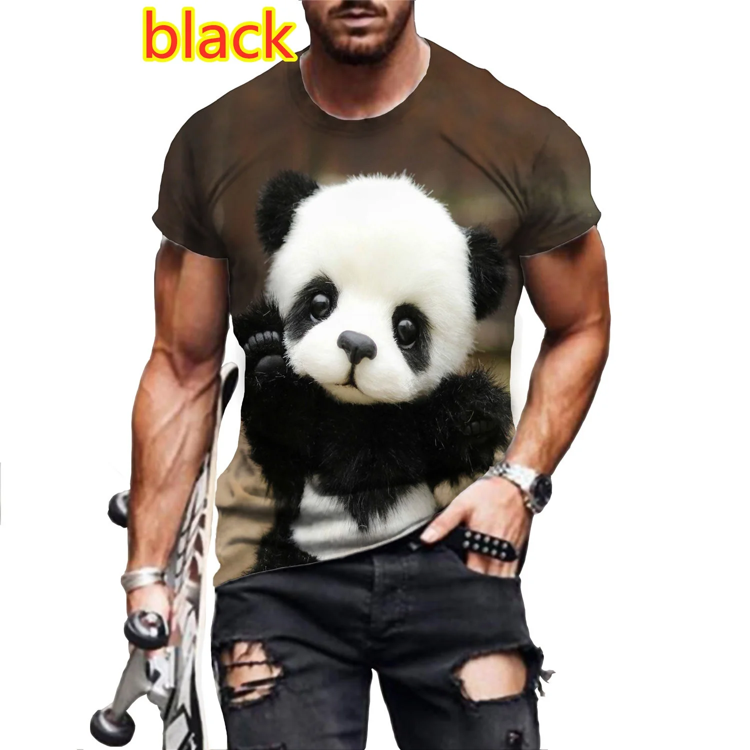 T-Shirt Men Summer Harajuku Cute Panda 3D Printed Animal T Shirt Short Sleeve Casual Top