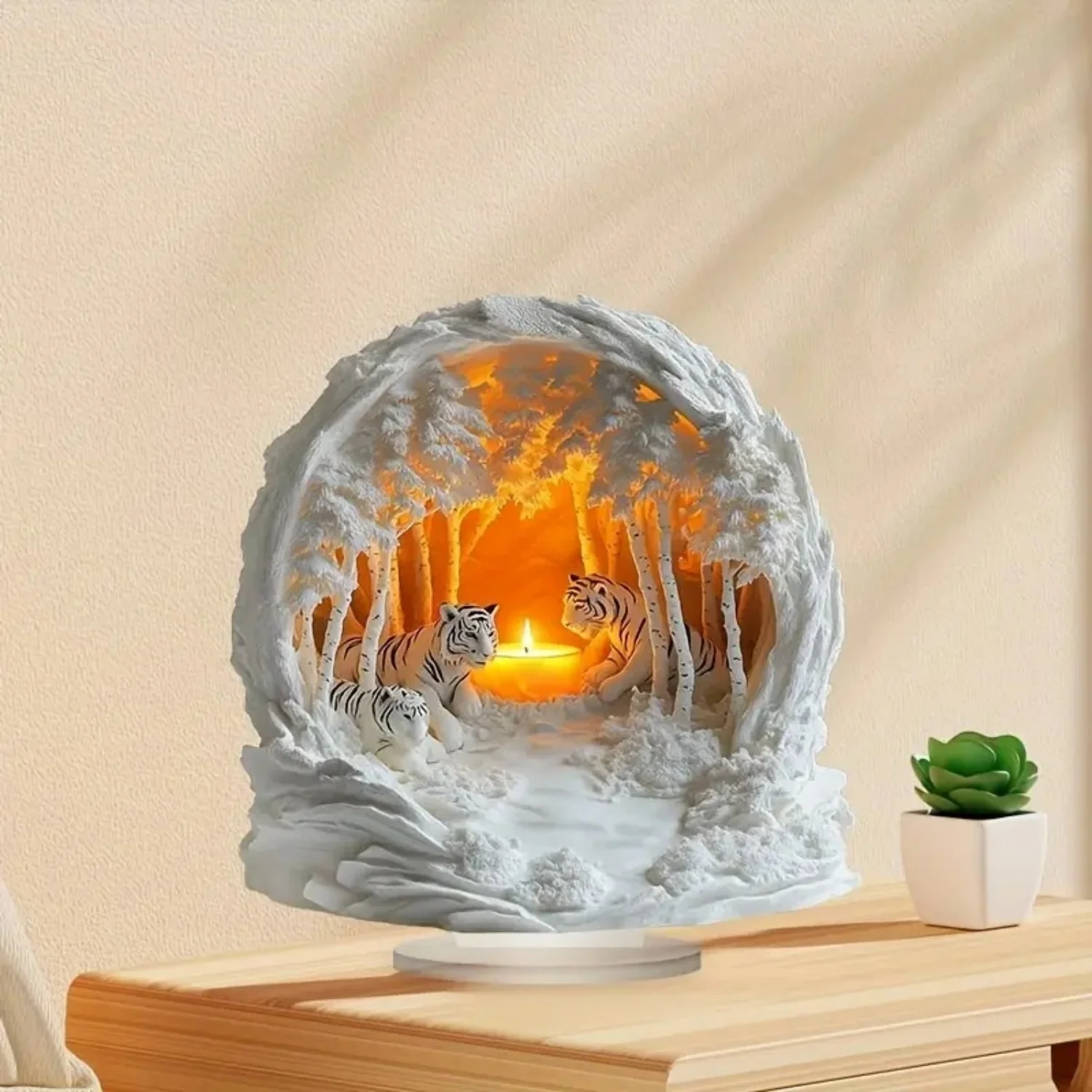 Two Tigers Statue,2D Flat Animals Acrylic Figurine,Home,Office,Cafe,room,display Case,Table Ornament Desktop Decor Lover's Gift