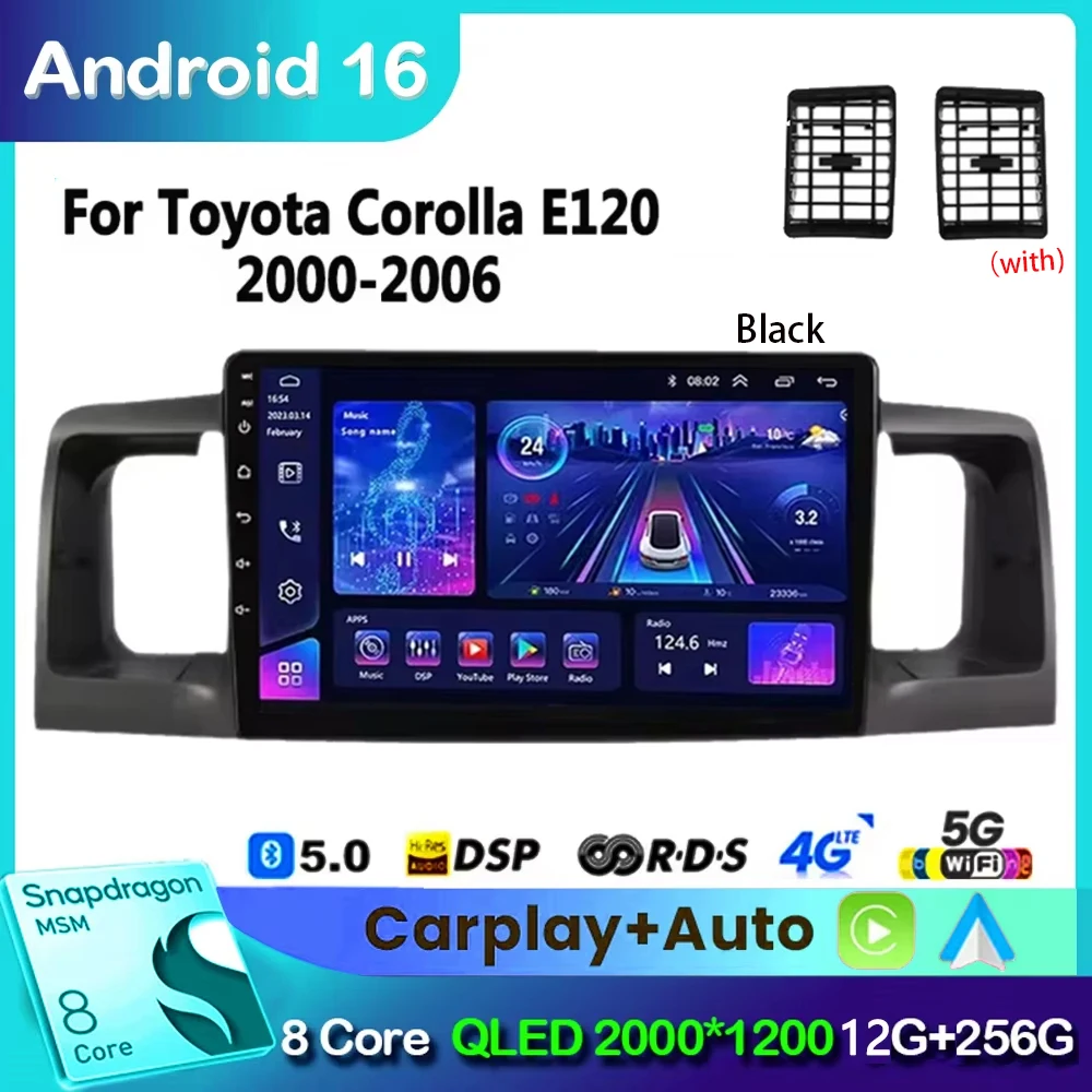 Android 16 Car Radio for Toyota Corolla E130 E120 2000-2006 Multimedia Player Navigation GPS wireless Carplay 2din Stereo Dvd