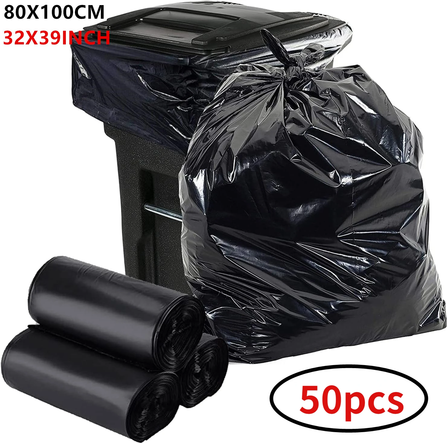 50 count 33 Gallon Trash Bags Heavy Duty Large Black Garbage Bags Can Liners 32\