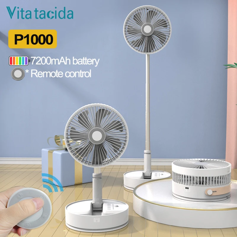 P1000 Portable Folding Fan Wireless 7200mAh Battery Rechargeable Standing Fans USB Electric Desktop Ventilador Portatil Camping