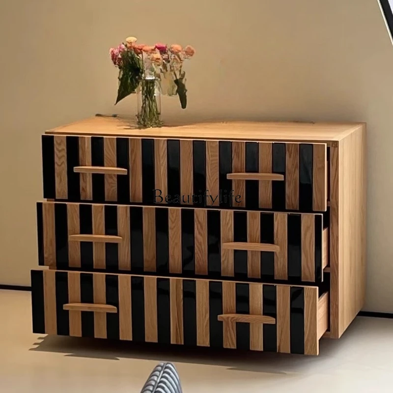 

Medieval solid wood vertical strip household bedroom storage drawer storage cabinet retro wall decorative cabinet