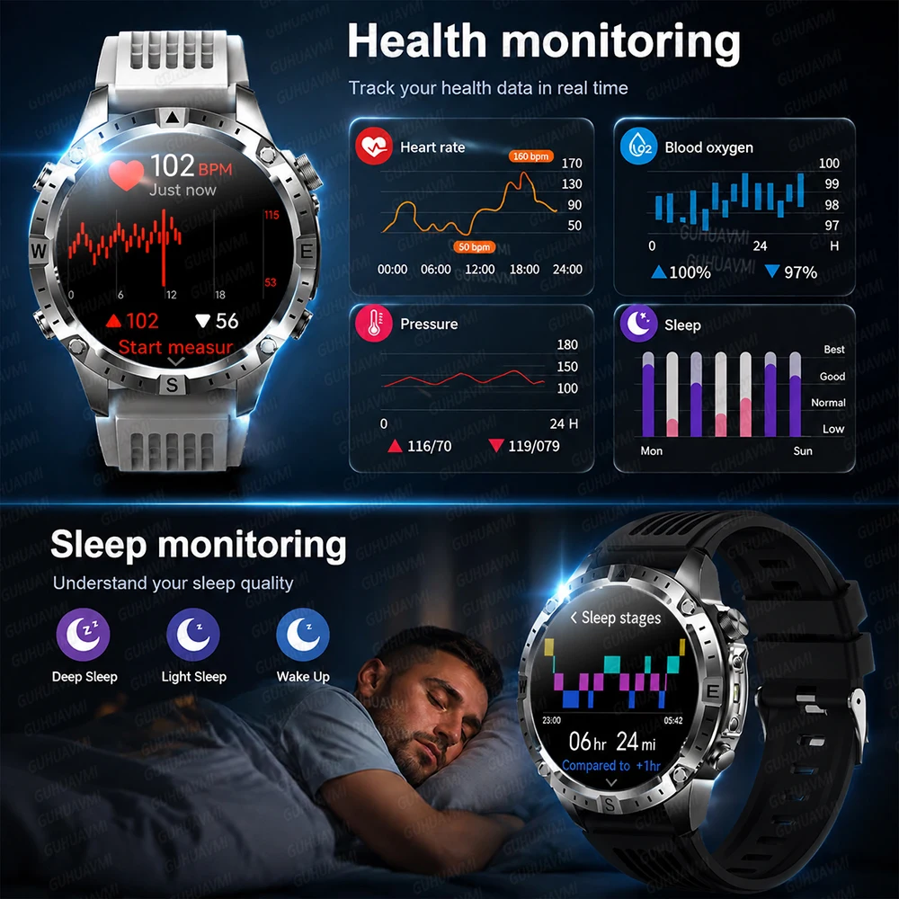 2026Nowy Smartwatch z wbudowanym GPS, mapami offline, wodoszczelnością 10ATM, funkcją odtwarzania muzyki, kompasem, połączeniami Bluetooth, funkcjami fitness i sportowymi dla mężczyzn. — zdjęcie produktu 5