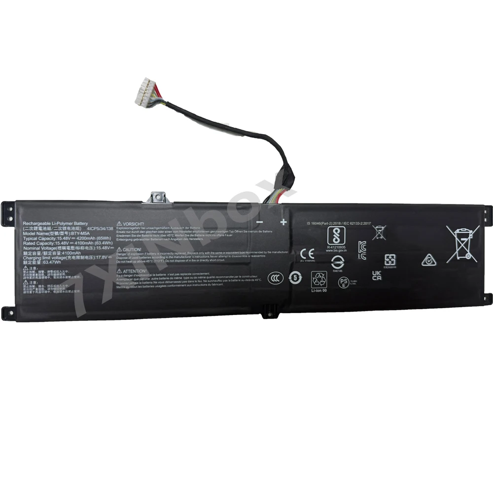 7XINbox 65Wh BTY-M5A 15.48V 4200mAh Laptop Battery For MSI Sword 16 17 HX B14VEKG B14VGKG CREATOR M16 HX C14VEG C14VFG C14VG