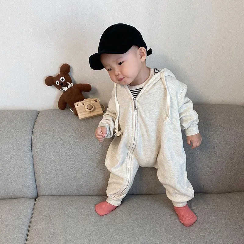 

2025 Autumn New Baby Long Sleeve Hooded Romper Newborn Cotton Clothes Infant Boy Girl Casual Zipper Jumpsuit Toddler Romper