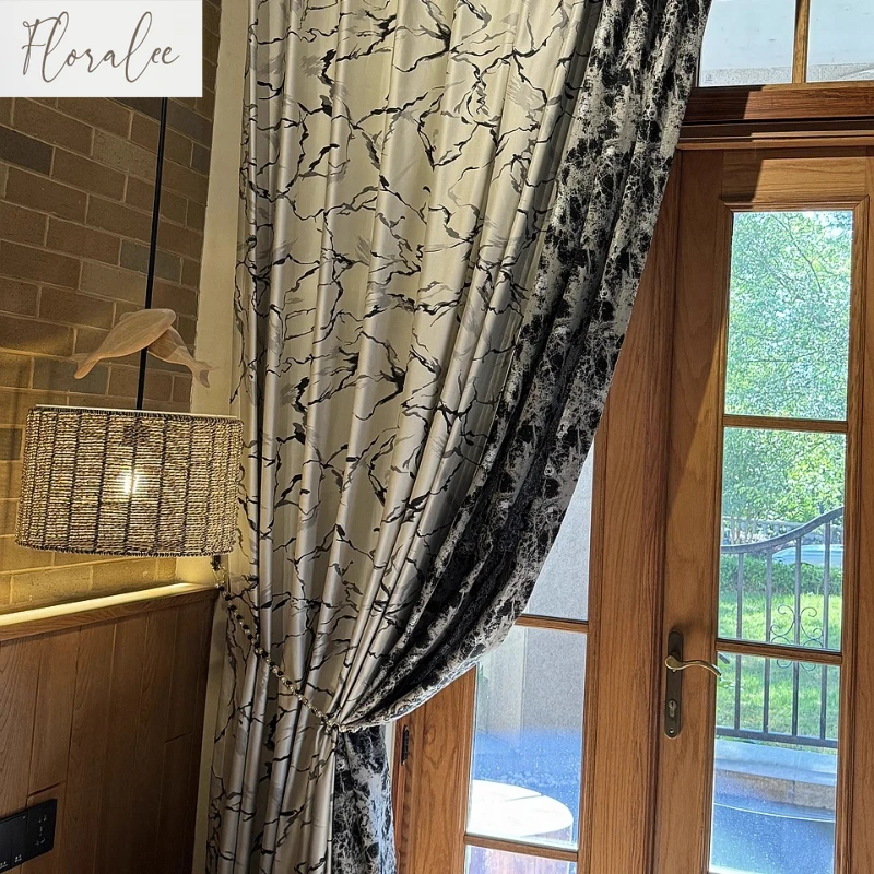 New Chinese-style Woven Texture Custom Curtains for Living Room Bedroom Floor-to-ceiling Luxury Windows Screen Custom Size