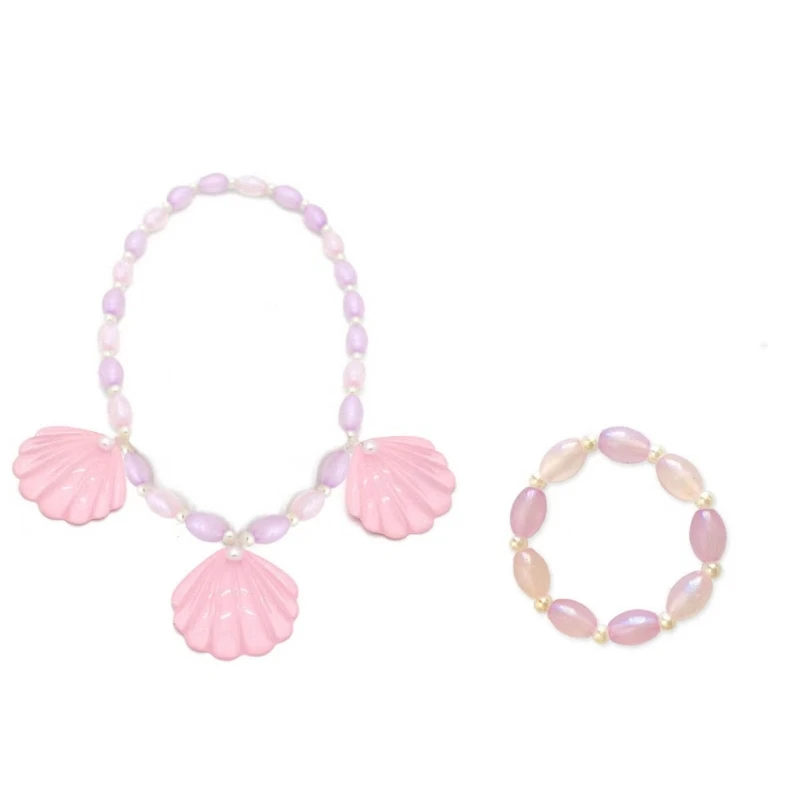 Princess Costume Jewelry Set Pink Shells Necklace Earrings Bracelets for Children Girl Kid Funny Shells Necklace Costume