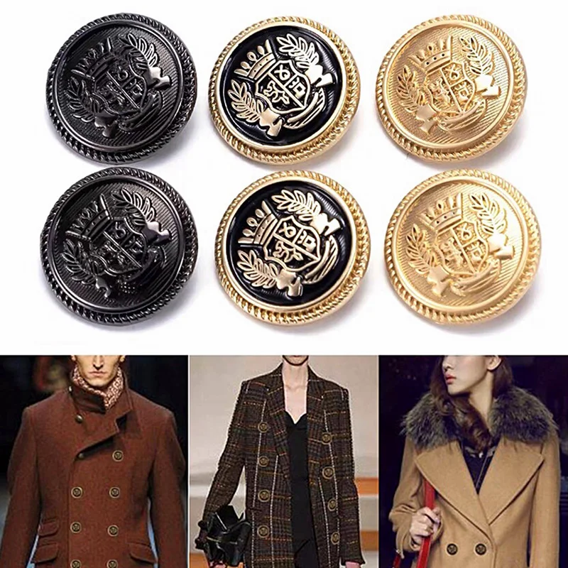 10Pcs Metal Buttons Crown Pattern Golden Buttons British Vintage College Style Suit Buttons Hand-stitched Coat Clothes Buttons