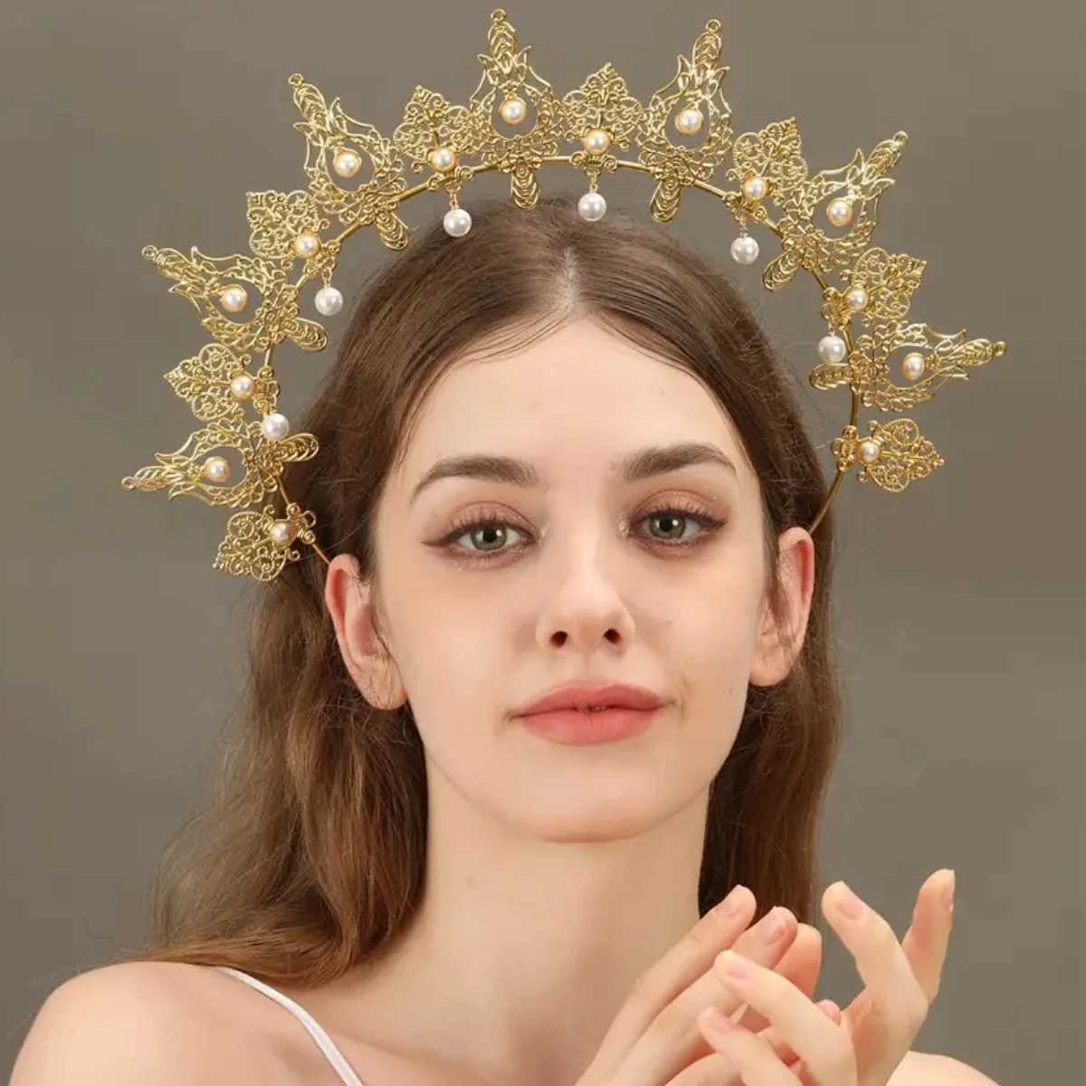 Women's Trendy Divine Halo Crown Baroque Neutral Tiara Exaggerated Eye-Catching Hair Accessory for Party Banquet Holiday