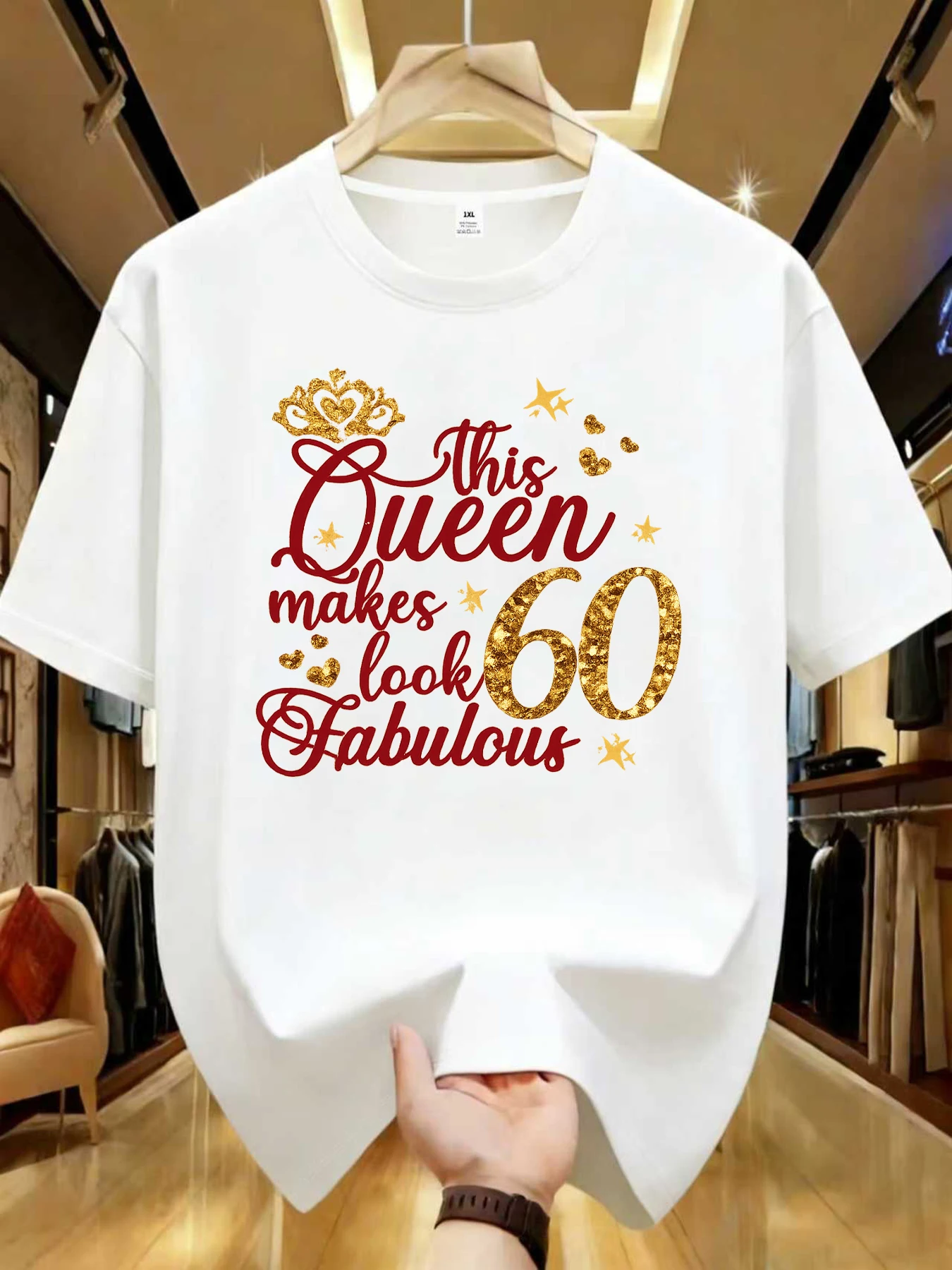 

【WZM1041108】Creative Queen print plus size women's round neck summer casual short sleeved street fashion versatile T-shirt