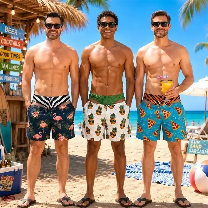 Shorts Comfortable Breathable Casual 2026 Summer Funny Fake Buttocks Swim Trunks Men Leopard Print Board Shorts Beach Party