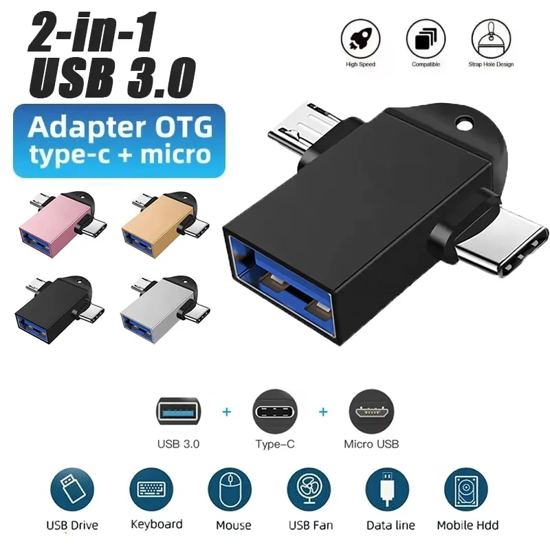 2 In 1 OTG Adapter USB Female To Micro USB/Type C Male Connector For Android For Xiaomi Huawei Tablet Hard Disk Drive Reader Kit