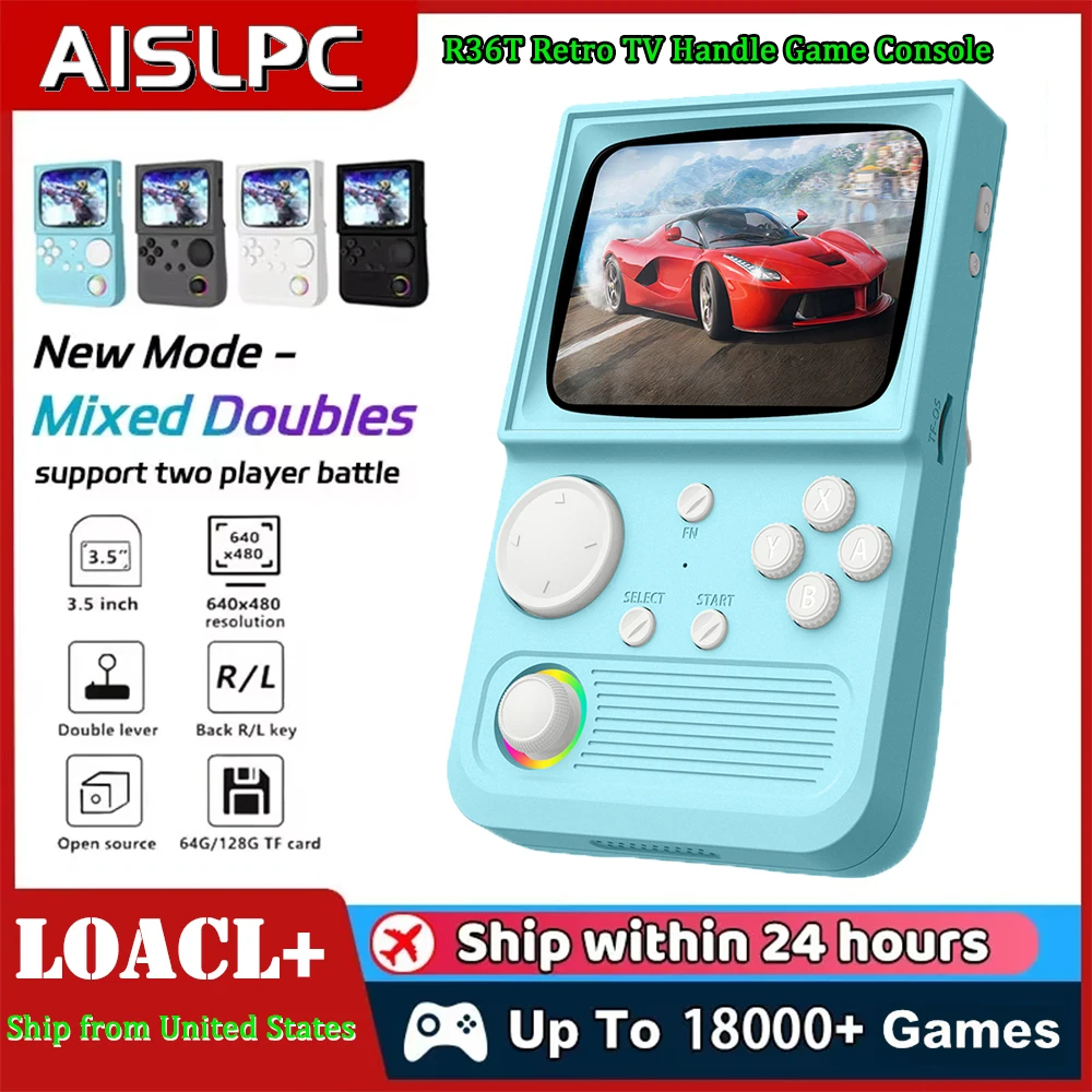 

AISLPC R36T Ретро ТВ Портативная игровая консоль 3,5-дюймовая система EmuELEC 64/128 ГБ Портативный видеоплеер Портативная игровая консоль Подарок для мальчика