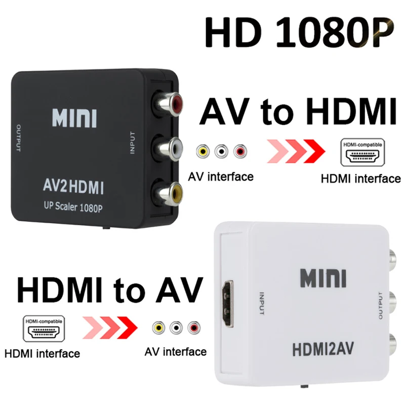 HDMI-compatible to AV RCA Adapter AV to HDMI Converter RCA AV/CVSB L/R Video Composite AV Scaler Converter For PC HDTV Projector