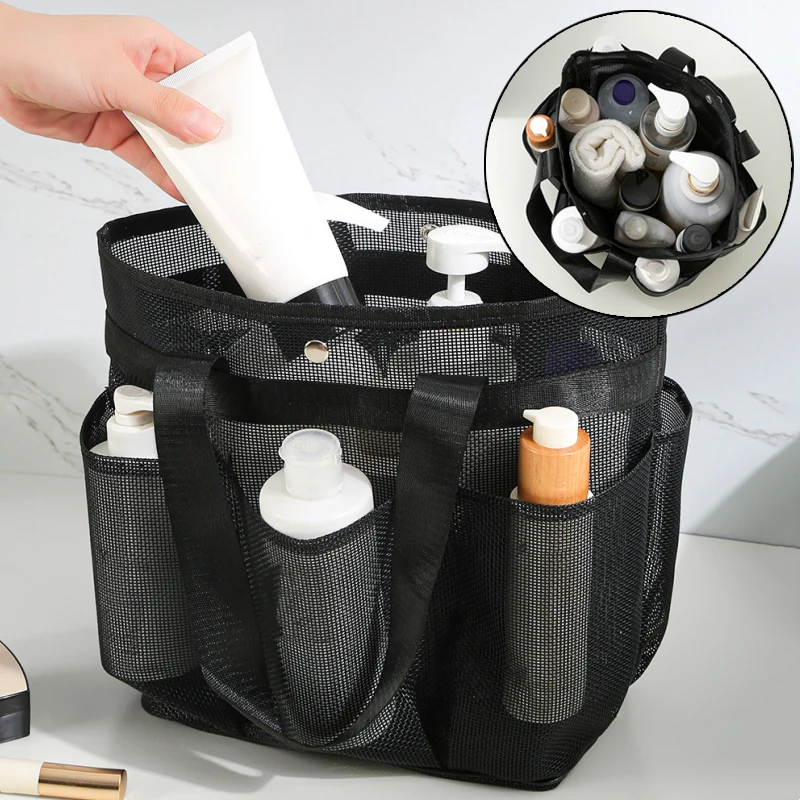 

Сетчатая сумка для душа, подвесная сумка для туалетных принадлежностей, портативная сумка для мытья, быстросохнущая косметичка, органайзер для душа для ванной комнаты, общежития, пляжа, кемпинга