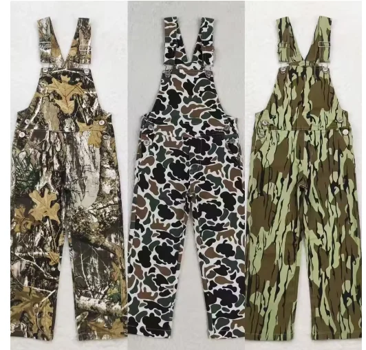 Baby Junge Mädchen Denim Overalls Tasche Unten Kinder Camo Kleidung Kinder Kleinkind Ausgestellte Zerrissene Hosen Einteilige Jeans