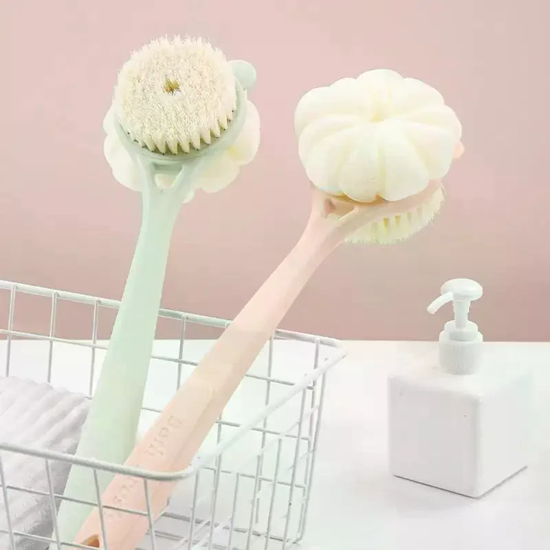 Long Handle Double Sided Bath Brush Shower Towel for Back Scrubbing and Exfoliating Dry and Wet Skin Care