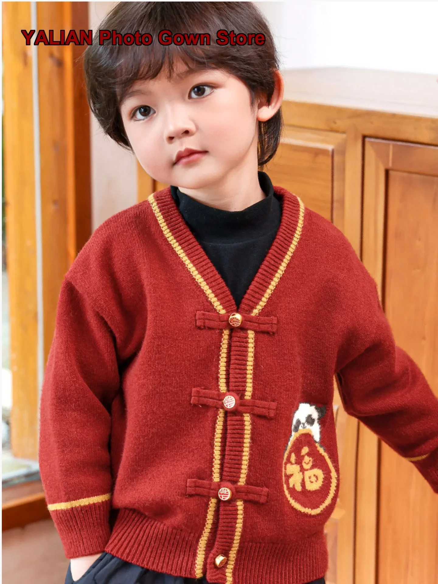 Boys Turtleneck Sweater Kids Autumn Winter Chinese Style Red New Year Outfit Newborn