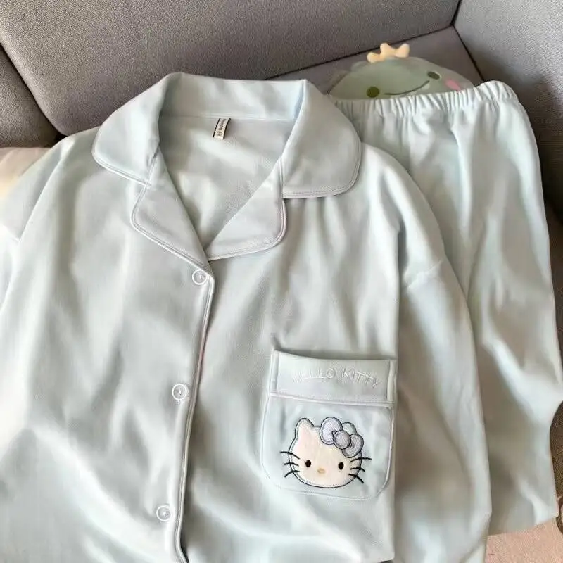 

Hello Kitty Pajamas Spring Autumn Women Comfortable Nightgown Set Cute Long Sleeve Loungewear Casual Home Clothes Sleepwear
