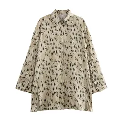 Tangada 2024 Women Leopard Loose Blouse Shirt Long Sleeve Chic Female Oversize Top QD0142