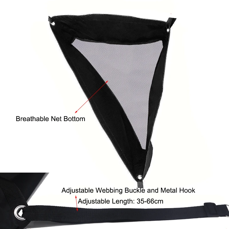 Triangular Horse Feeder Breathable Mesh Bottom Hay Feeding Storage Bag for Livestock Oxford Fabric Material Black